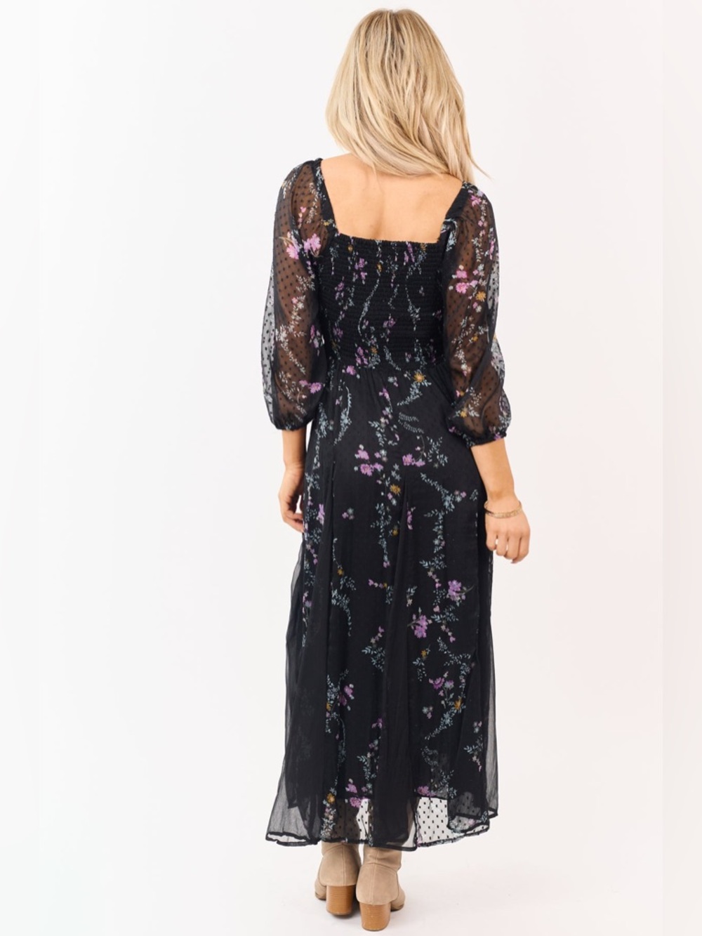 NWT Angie Clothing Boho Floral Swiss Dot Maxi Dress - Picture 8 of 8